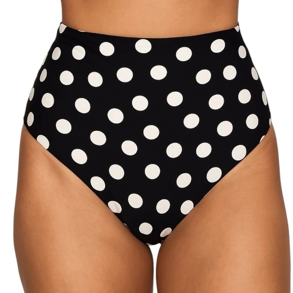 AQUA Swim Women's Polka-Dot High-Waisted‎ Bikini Bottoms Black + White Small NWT
